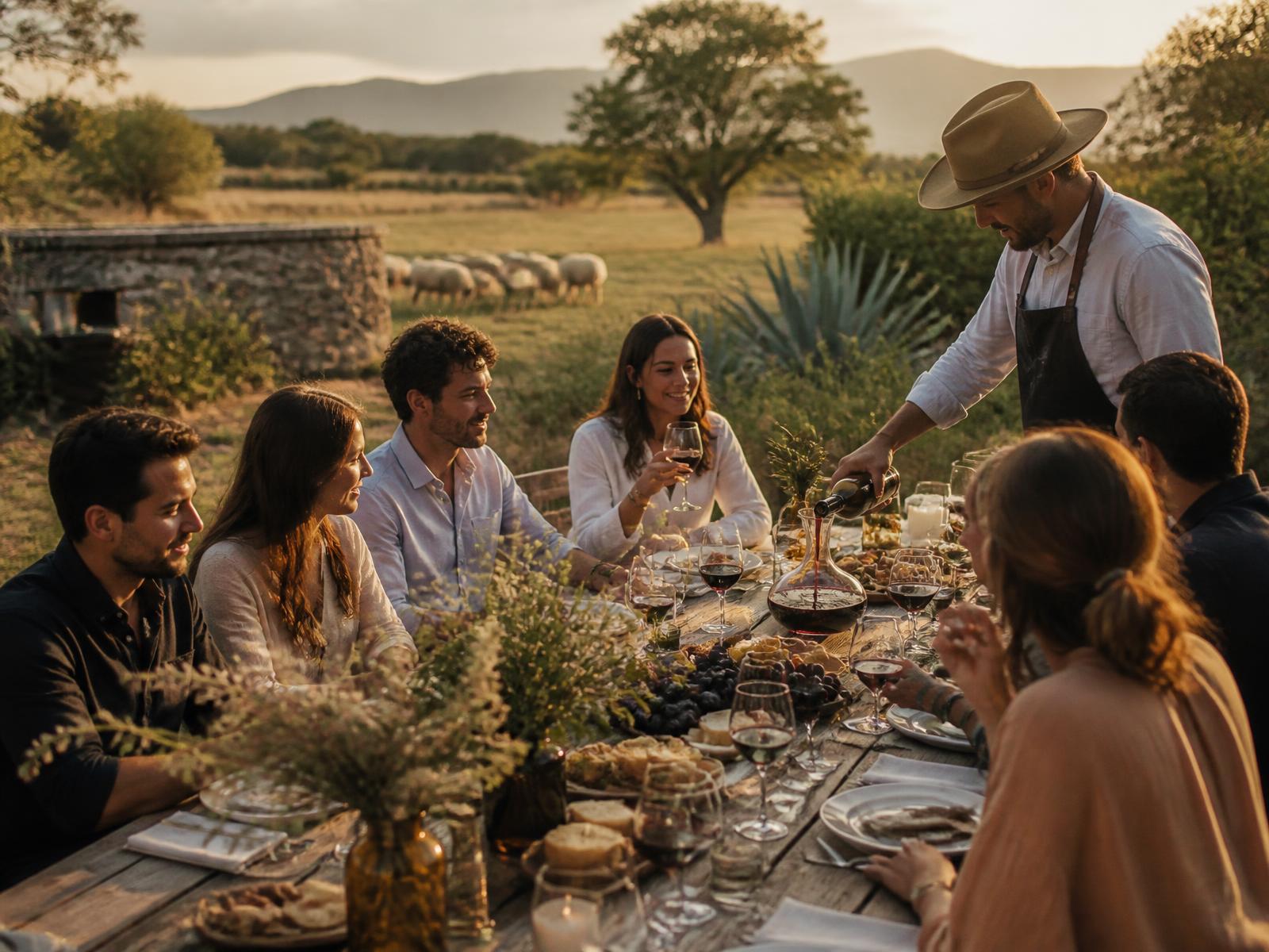 Comida de campo con quesos y vino en un rancho de Querétaro